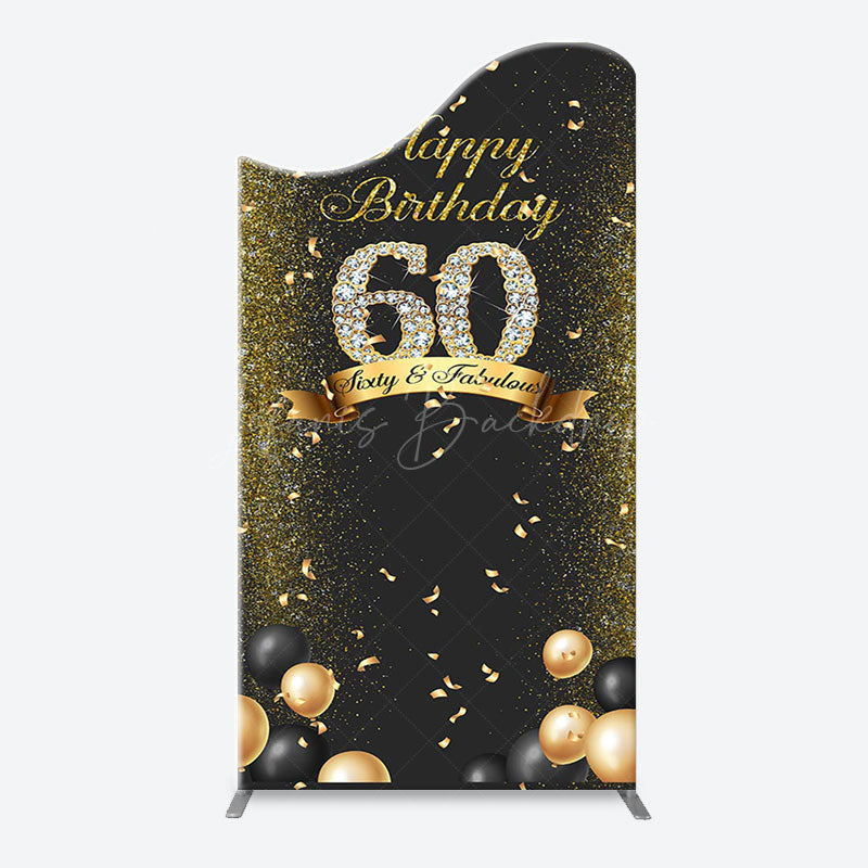 Lofaris Black Gold Balloon Ribbon Arch 60th Birthday Backdrop