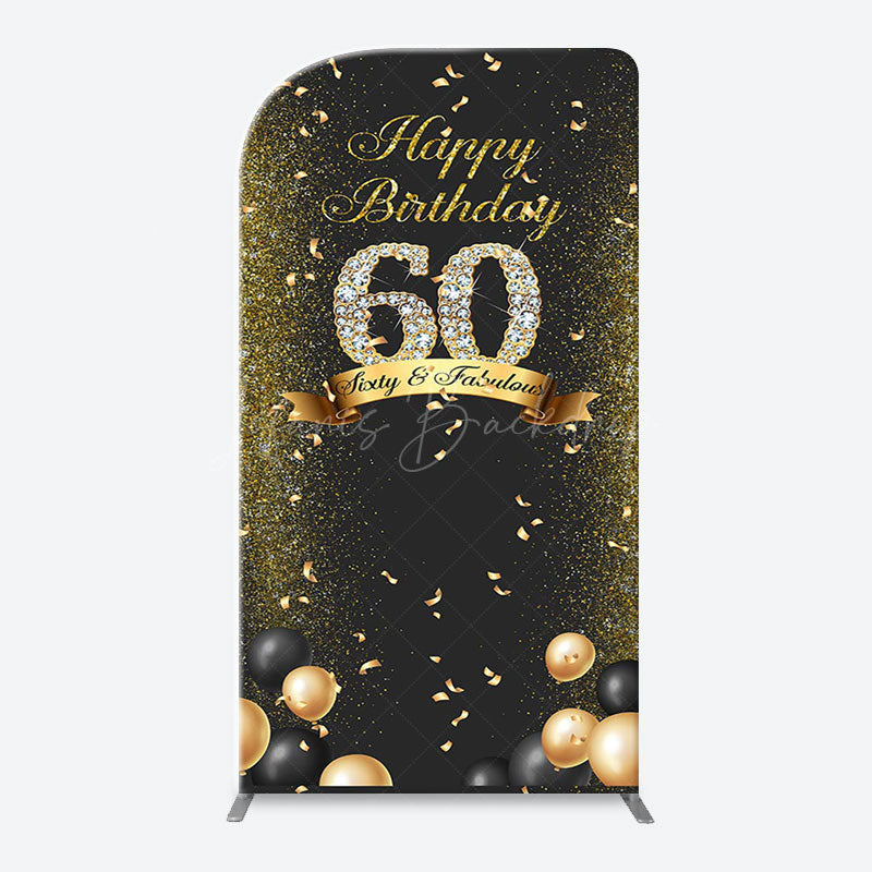Lofaris Black Gold Balloon Ribbon Arch 60th Birthday Backdrop