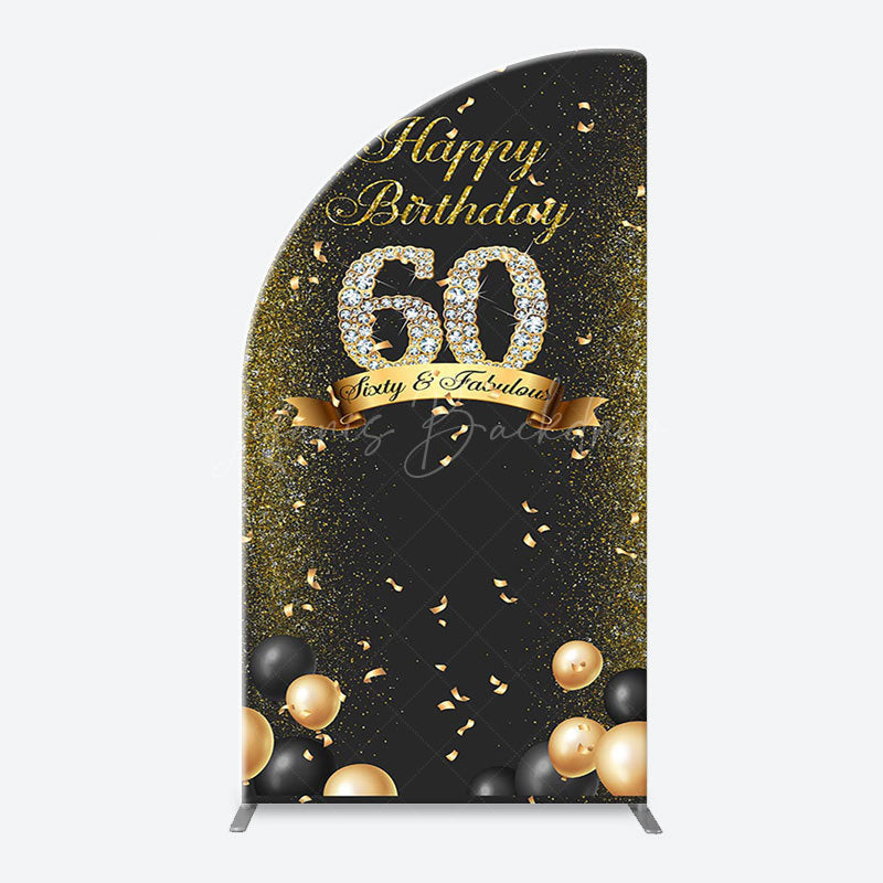 Lofaris Black Gold Balloon Ribbon Arch 60th Birthday Backdrop