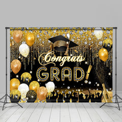 Lofaris Black Gold Balloons Diamonds Graduation Backdrop