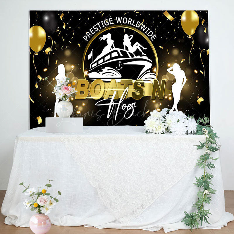 Lofaris Black Gold Boats N Hoes Navigation Birthday Backdrop