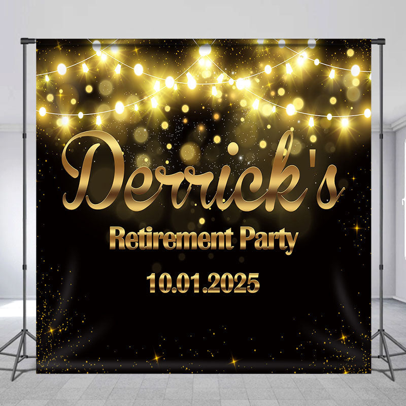 Lofaris Black Gold Bokeh Custom Retirement Party Backdrop
