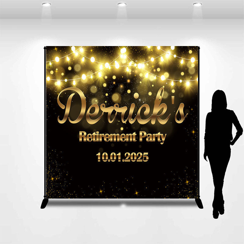 Lofaris Black Gold Bokeh Custom Retirement Party Backdrop
