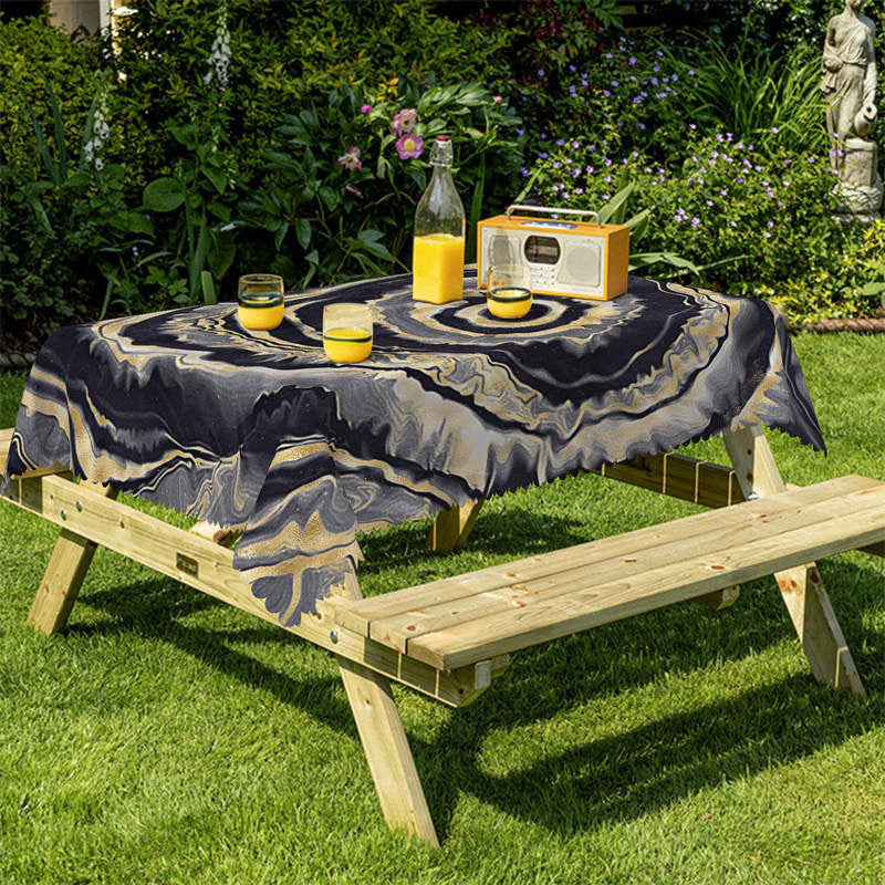 Lofaris Black Gold Circle Artistic Rectangle Tablecloth