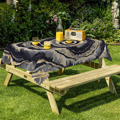 Lofaris Black Gold Circle Artistic Rectangle Tablecloth