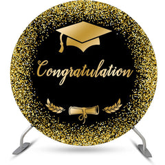 Lofaris Black Gold Glitter Cap Round Graduation Backdrop