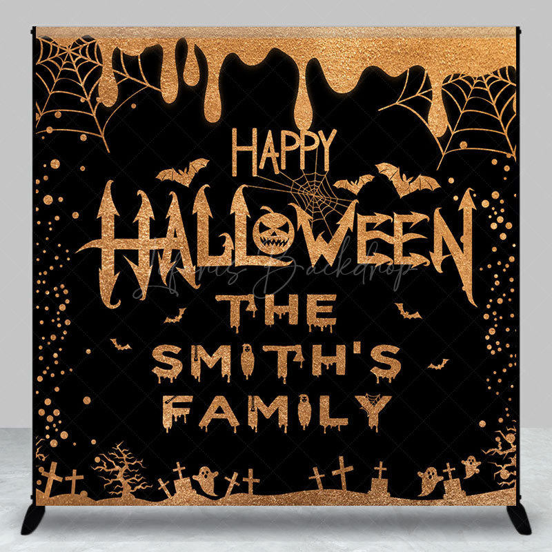 Lofaris Black Gold Glitter Custom Happy Halloween Backdrop