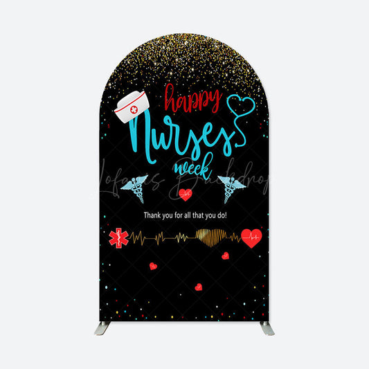 Lofaris Black Gold Happy Nurses Week Party Arch Backdrop