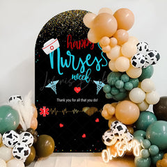 Lofaris Black Gold Happy Nurses Week Party Arch Backdrop