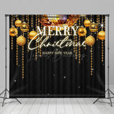 Lofaris Black Gold Merry Christmas Happy New Year Backdrop
