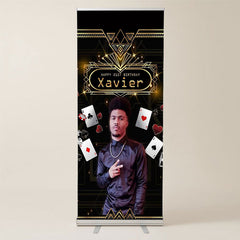 Lofaris Black Gold Poker Custom Birthday Retractable Banner