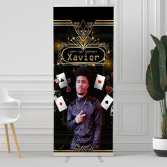 Lofaris Black Gold Poker Custom Birthday Retractable Banner
