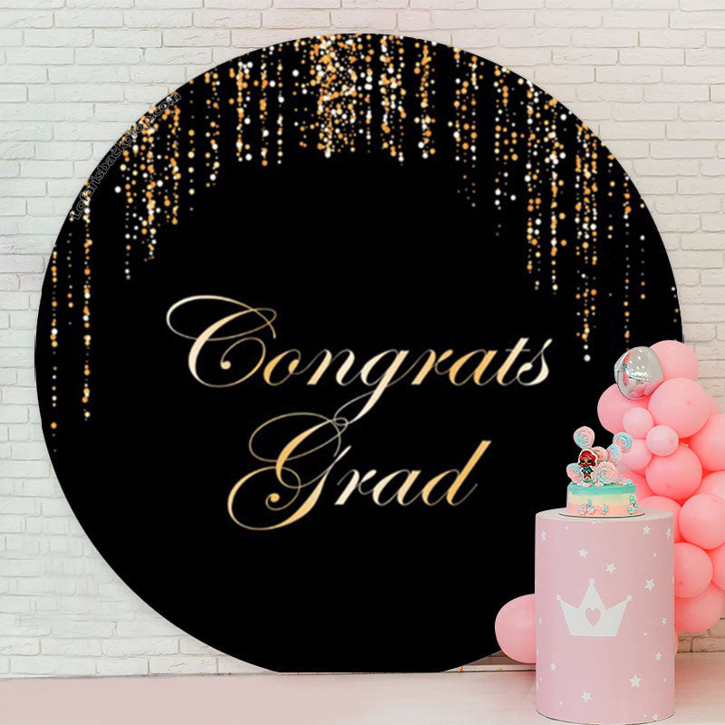Lofaris Black Gold String Congrats Grad Round Backdrop Decoration