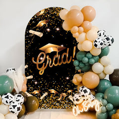 Lofaris Black Golden Bachelor Cap Graduation Arch Backdrop