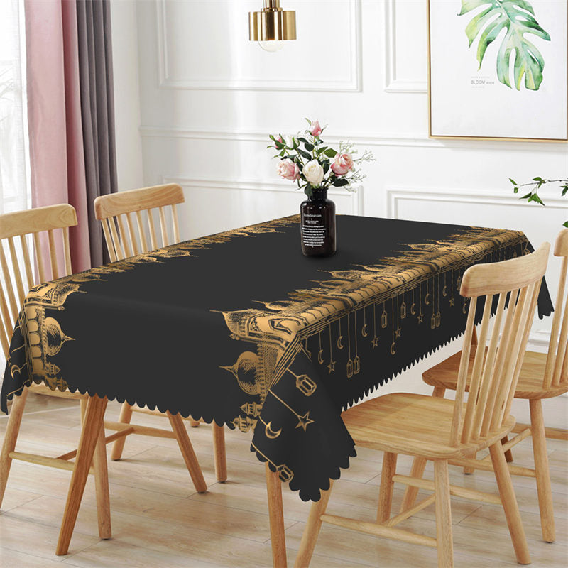 Lofaris Black Golden Castle Pattern Dining Room Tablecloth