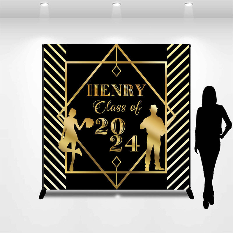 Lofaris Black Golden Lines Custom Graduation Party Backdrop