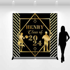 Lofaris Black Golden Lines Custom Graduation Party Backdrop
