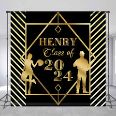 Lofaris Black Golden Lines Custom Graduation Party Backdrop