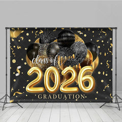 Lofaris Black Golden Ribbon Glitter Balloon Graduation Backdrop