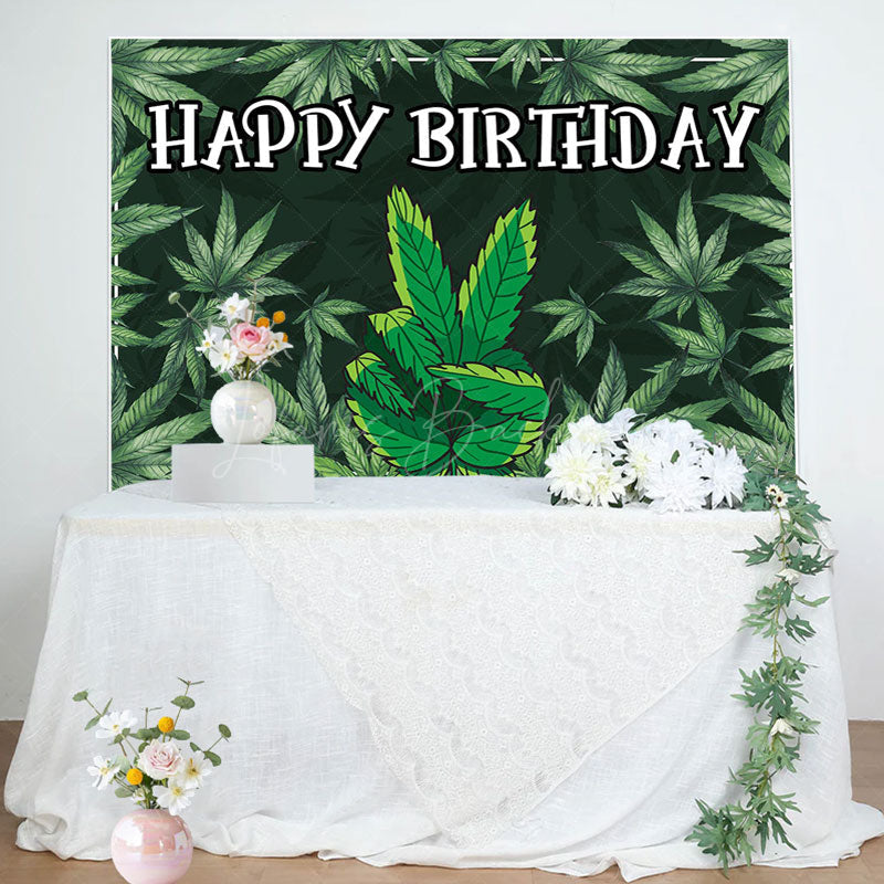 Lofaris Black Green Cannabis Leaves Happy Birthday Backdrop