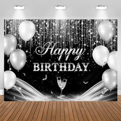 Lofaris Black Grey Champagne Balloon Happy Birthday Backdrop
