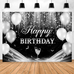 Lofaris Black Grey Champagne Balloon Happy Birthday Backdrop