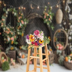Lofaris Black Grey Floral Carrot Eggs Easter Photo Backdrop