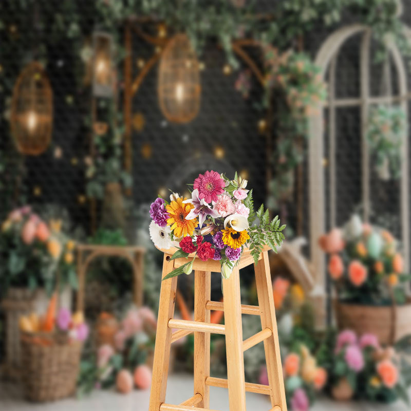 Lofaris Black Grey Wall Ligths Floral Easter Photo Backdrop