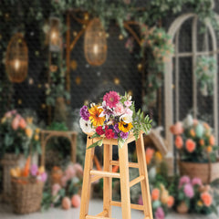 Lofaris Black Grey Wall Ligths Floral Easter Photo Backdrop