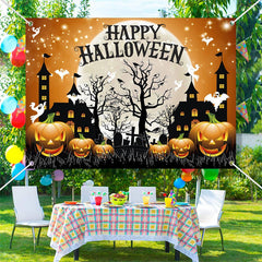Lofaris Black House Ghost Pumpkin Night Halloween Backdrop