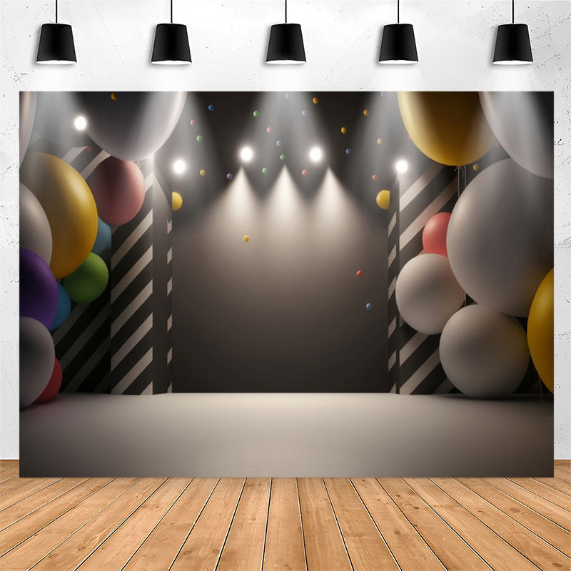 Lofaris Black Light Balloons Gray Happy Birthday Backdrop