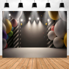 Lofaris Black Light Balloons Gray Happy Birthday Backdrop