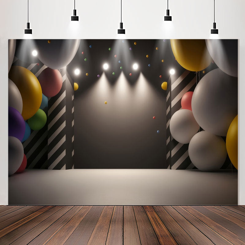 Lofaris Black Light Balloons Gray Happy Birthday Backdrop