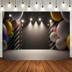 Lofaris Black Light Balloons Gray Happy Birthday Backdrop
