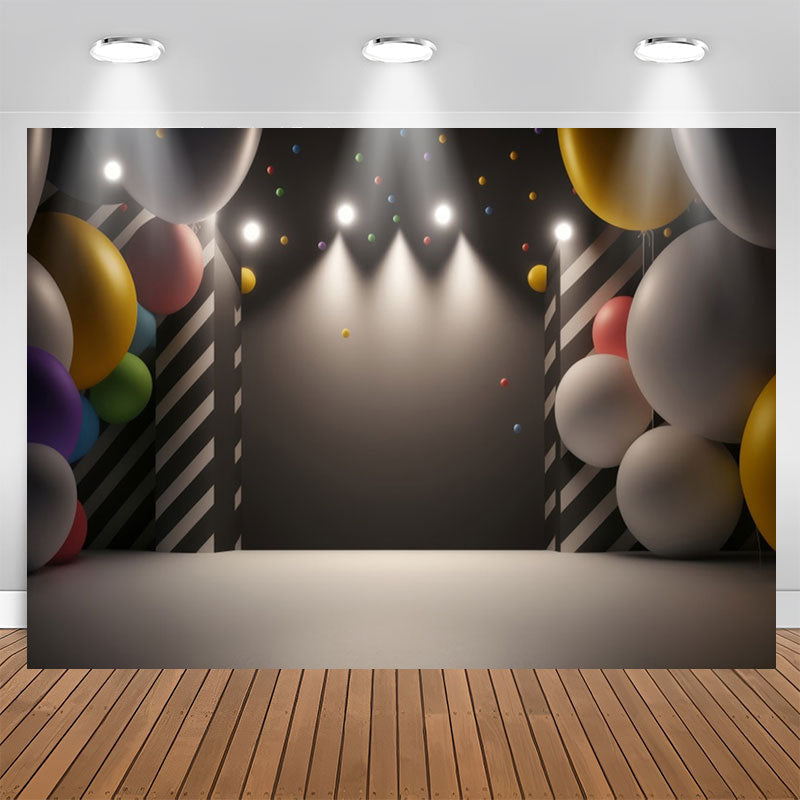Lofaris Black Light Balloons Gray Happy Birthday Backdrop