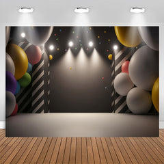Lofaris Black Light Balloons Gray Happy Birthday Backdrop