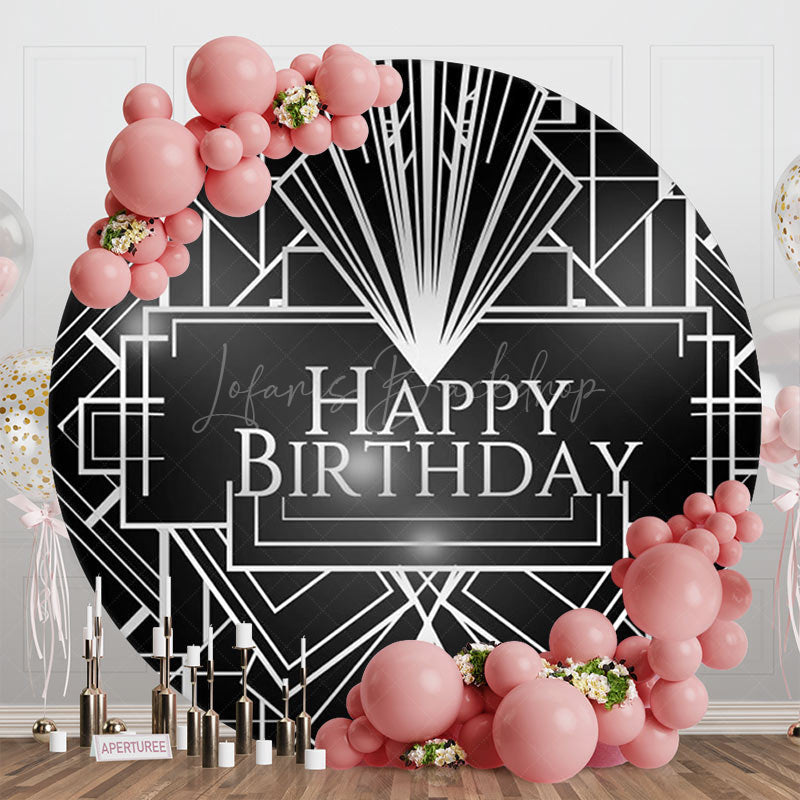 Lofaris Black Line Geometry Round Happy Birthday Backdrop