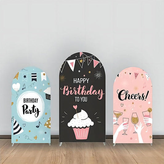 Lofaris Black Pink Cake Cheers Birthday Arch Backdrop Kit