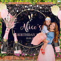 Lofaris Black Pink Champagne Glitter Custom Birthday Backdrop