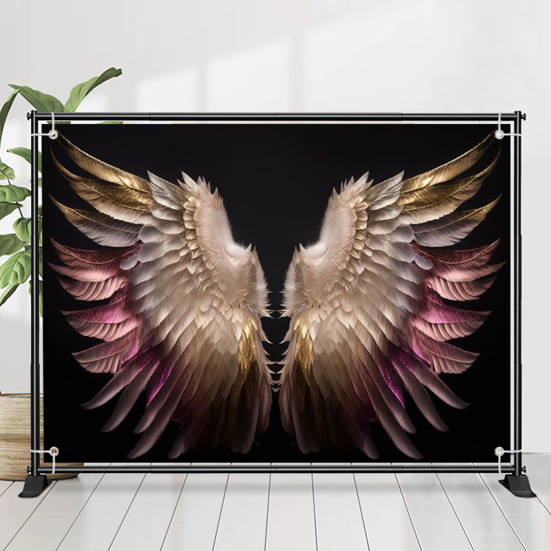 Lofaris Black Pink Gold Feather Angel Wings Photo Backdrop