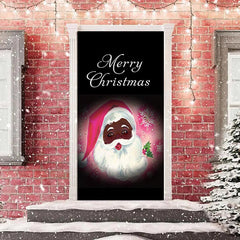 Lofaris Black Pink Santa Claus Merry Christmas Door Cover