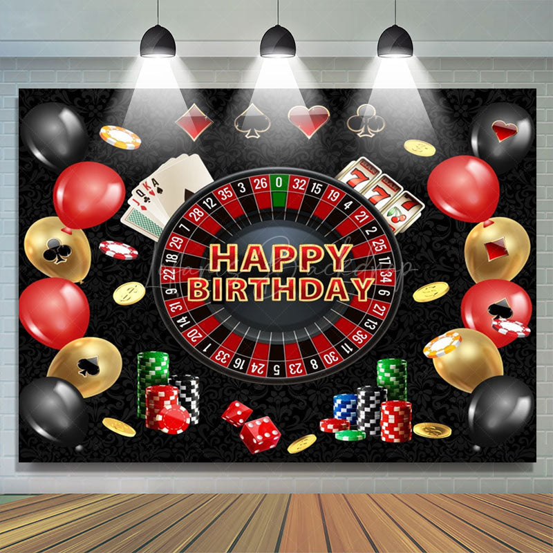 Lofaris Black Poker Casino Balloons Happy Birthday Backdrop