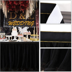 Lofaris Black Rectangle Tulle Ruffle Banquet Table Skirt
