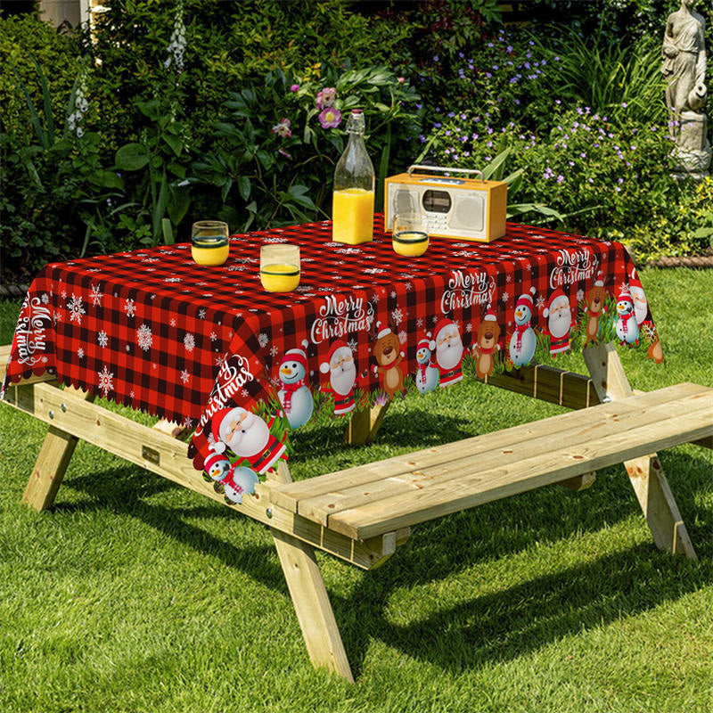 Lofaris Black Red Plaid Santa Snowflake Christmas Tablecloth