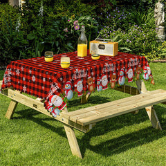 Lofaris Black Red Plaid Santa Snowflake Christmas Tablecloth