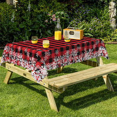 Lofaris Black Red Plaid Snowflake Party Rectangle Tablecloth