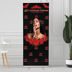 Lofaris Black Red Roses Custom Retractable Birthday Banner