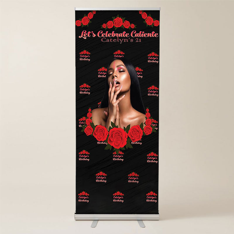 Lofaris Black Red Roses Custom Retractable Birthday Banner