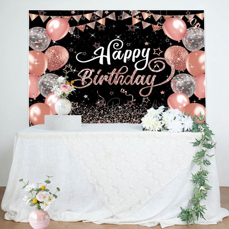 Lofaris Black Rose Gold Balloons Sparkle Birthday Backdrop