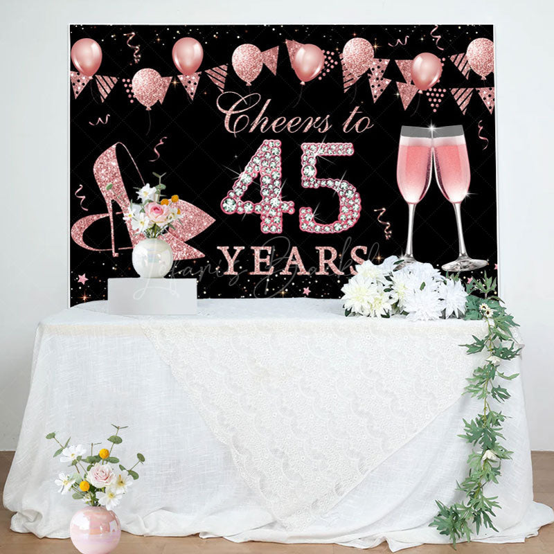 Lofaris Black Rose Gold Cheers To 45th Birthday Backdrop